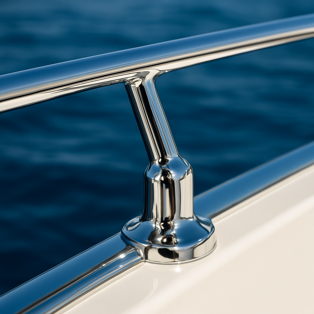 After: stainless steel yacht railing before and after laser cleaning